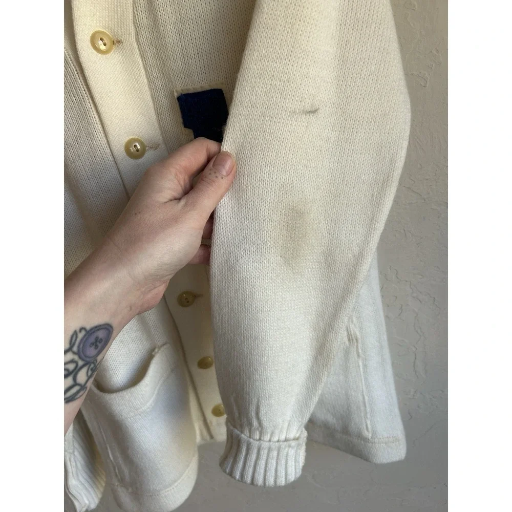 Vintage‎ 50s 60s Lamb Knit Varsity Letterman Cardigan Sweater S White H Patch